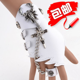 韩版街舞摇滚朋克风 铆钉半指手套 男炫酷女演出女款半指霹雳手套