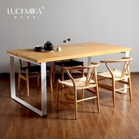 现代简约铁艺实木餐桌4人多人办公桌书房书桌组合北欧式风情饭桌