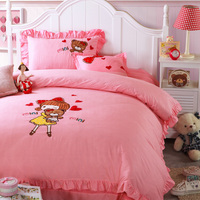 床上用品可爱儿童全棉四件套卡通绣花被枕头套件女孩床单米妮甜心
