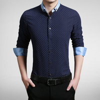 丹杰仕春季长袖衬衫韩版修身青年贴身衬衣开衫方领男印花XL45