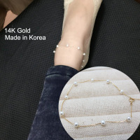 韩国正品流行进口14K黄金脚链 闪亮珍珠细链脚链 时尚迷人