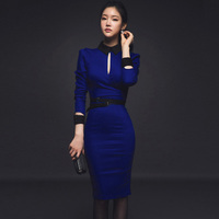 秋装连衣裙蓝色长袖韩版包臀名媛气质高端OL职业通勤优雅性感女装