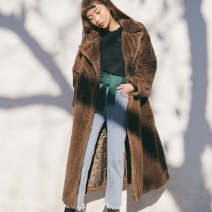 现货StyleNanda供应商代购冬季新款韩版保暖绒面纯色长款大衣女