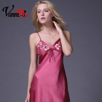 高端定制品牌Vanmbo 夏季真丝女士性感睡裙V领纯色印花吊带裙
