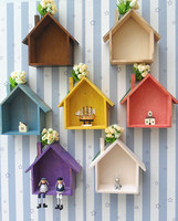 地中海做旧木盒实木小房子收纳盒创意储物格装饰壁挂隔板置物架