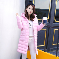 冬季新款韩版修身加厚羽绒棉服女 大码连帽中长款棉衣外套防寒服