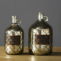 美式银色做旧铁丝网玻璃花瓶花器玻璃瓶工艺装饰摆件