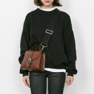 2016新款韩国Vintage复古皮斜跨单肩公文包手提包油皮粗带方包女