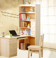现代时尚简约实木书柜电脑桌 客厅书橱写字台书桌一体桌 原木色