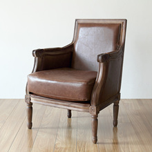 长沙复古单人沙发仿古做旧实木真皮围椅椅单人包邮