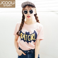 jcoolstory韩国2015夏装新款韩版女装GIR字母纯棉宽松短袖t恤女