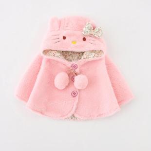 童装女童冬装宝宝外套加厚披肩斗篷可爱猫咪带帽外出服0-1-2-3岁