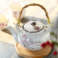和风手工上釉红梅系列茶壶陶瓷水壶带滤网 手绘泡茶茶具 提梁壶