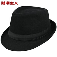 韩版潮时尚男士英伦爵士帽子女冬天小礼帽黑色毛呢帽老人帽子