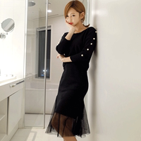 韩国官网正品代购 Minsshop 纯色气质长袖针织衫+包臀半身裙套装