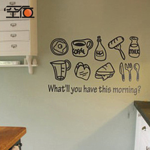 早餐标志厨房装饰墙贴纸 欧美风格卡通可爱早餐店玻璃橱窗贴