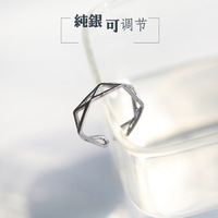 简约几何镂空菱形食指戒指戒子女日韩版简约个性创意纯银戒指