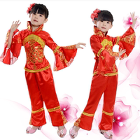 儿童秧歌演出服女童民族喜庆舞蹈服装元旦中国结表演服饰红长袖冬