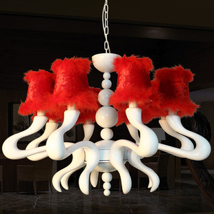 后现代简约客厅卧室展厅红帽子6头树脂吊灯创意高档酒店艺术吊灯