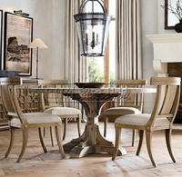 出口欧洲法式乡村美式实木餐桌 圆桌子仿古复古做旧风格橡木家具