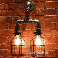 loft工业水管壁灯 复古个性创意铁艺酒吧咖啡过道铁笼水管墙壁灯