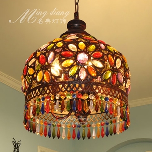 欧式复古吊灯地中海波西米亚彩色水晶灯东南亚客厅灯卧室餐厅吊灯