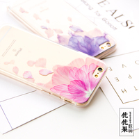 苹果6s 5s se iphone6 plus简约透明粉紫花瓣女手机壳硅胶浮雕套