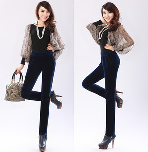 女士2015新款韩版小直筒裤高腰包臀修身显瘦韩国进口丝绒面料