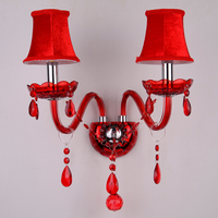 欧式红色蜡烛水晶壁灯现代简约客厅卧室婚庆床头走廊过道灯具