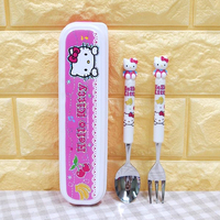 韩国进口 hello kitty儿童卡通塑料柄不锈钢叉子勺子餐具盒套装