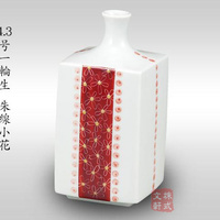 日本九谷烧/焼陶瓷器 一轮生花瓶 朱线小花 花道花器摆件室内装饰
