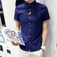 2016夏季纯色短袖衬衫男士青年休闲寸衫韩版修身百搭潮流行上衬衣