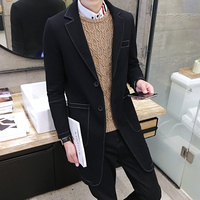 秋冬韩版男士西装领黑色大衣潮流修身中长款风衣青年帅气百搭外套