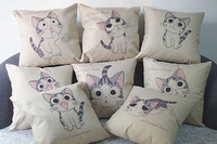创艺棉麻抱枕简约方形沙发客厅床头汽车抱枕靠垫套小猫