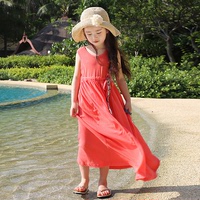 韩版夏童装小学生女童碎花背心裙儿童沙滩波西米少女公主无袖长裙