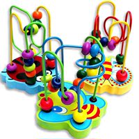 儿童木制益智玩具迷你动物轨道绕珠开发智力教具木玩宝宝手拨珠