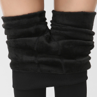 冬季女修身外穿长裤子加绒加厚无缝一体高腰羊胎绒大码踩脚打底裤