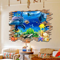 墙贴立体画3d海底世界卧室客厅电视背景墙壁创意装饰可移除贴纸画