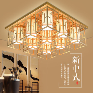 新中式客厅吸顶灯简约方形铁艺餐厅卧室新古典吸顶灯土豪金色