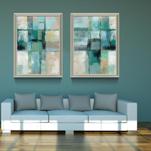 手绘客厅油画 现代简约沙发背景墙装饰画玄关挂画定制双联抽象画