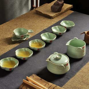 整套汝窑功夫茶具 陶瓷茶壶茶杯茶海套装 汝瓷 大号盖碗茶器 礼盒