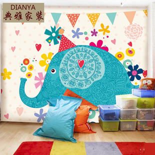 儿童房墙纸幼儿园卧室墙纸卡通壁画可爱欢乐大象大型壁纸壁画
