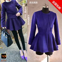 2014冬新款韩版羊毛呢尼羊毛绒大衣女装修身花苞裙大摆紫外套包邮