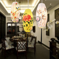 布艺手绘吊灯新古典创意餐厅茶楼过道走廊水墨画装饰酒店工程灯具