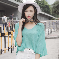 2016秋季女装新款韩国东单门短款低龄针织衫 纯色打底衫女