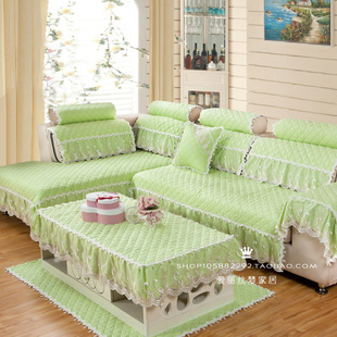秋季新品加厚全棉沙发垫绿色沙发盖巾沙发套沙发罩定做
