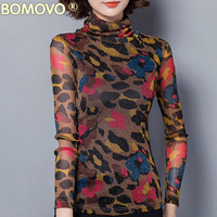 Bomovo欧洲站新款高领打底衫女长袖秋冬修身大码女装欧美印花T恤