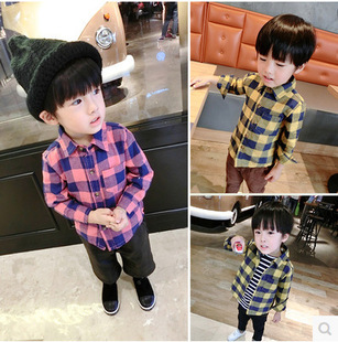 童装批发 2015韩版童装男童冬新款格子加绒长袖衬衫I532A
