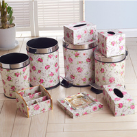 田园花套装欧式创意垃圾桶家用厨房厕所卫生间客厅卧室垃圾筒纸篓