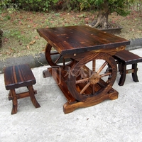 阳台庭院茶桌 户外防腐木制桌凳 实木碳化休闲小桌子小凳子套件